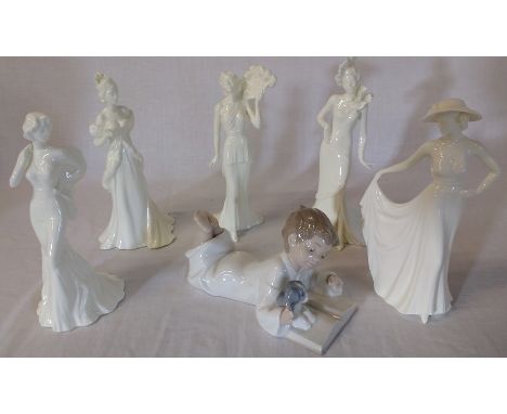 Nao reclining boy with dog and 5 Coalport In Vogue Collection figurines