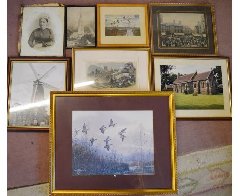 Early photographic portrait on a ceramic plate &amp; various prints &amp; photographs including Louth &amp; Grimsby plus anot