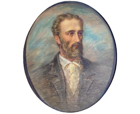 English School (19th century): Portrait of Charles Lindley Wood 2nd Viscount Halifax Bust Length in Feigned Oval, oil on canv