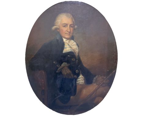 English School (18th century): Portrait of 'Sir Francis Wood Bt.' Seated Three Quarter Length with Blue Top Coat and Fawn Bre