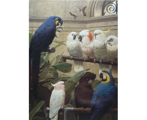 After Henry Stacy Marks (British 1829-898):  'Parrots &amp; Parakeets - A Select Committee', colour print 62cm x 47cm