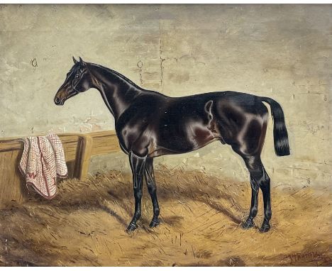 Alfred A Partridge &amp; Henry T Partridge (British 19th century): Portrait of a Dark Bay Horse in Stable with W I initialled