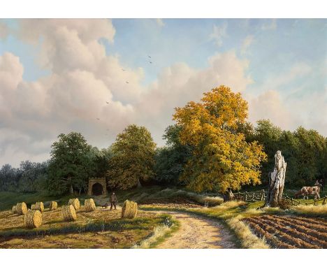 Daniel Van der Putten (Dutch 1949-): 'Lane to Badby Wood - Northamptonshire', oil on panel signed, titled verso 32cm x 44cm