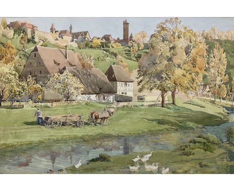 Arthur Gair Wilkinson (British 1882-1957): 'Old Farm Rothenburg', watercolour signed, titled on label verso 36cm x 54cm Prove