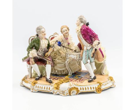 A collection of musicians, Unter Weiss Bach porcelain group. Condition: With light damage to the porclain lace dress. (22 x 2