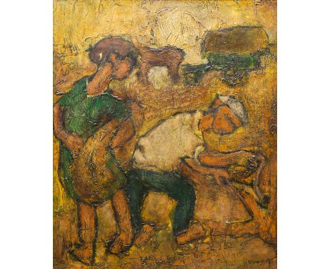 Georges Alois HOUWEN portrait of 2 farmers, oil on canvas. (50 x 60 cm)