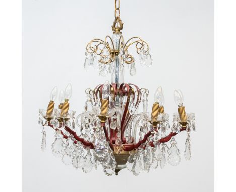 A Venetian metal and crystal chandelier with 10 points of light. (85 x 85 cm)