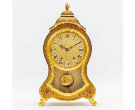 A Table clock with hand-painted flower decor, marked Eluxa. The second half of the 20th century. (9,5 x 21 x 37 cm)