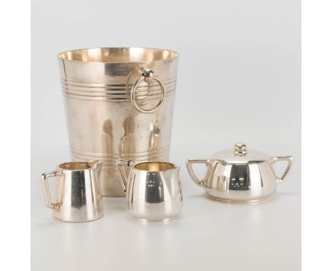 A collection of 4 silver-plated items a champagne bucket, teapot, sugar pot and milk jug made by and marked Wiskemann in Belg