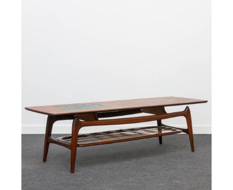 Louis VAN TEEFFELEN (1921-1972) a teak coffee table with tile inlay and caning.Condition: Light damage to the caning. (50 x 1