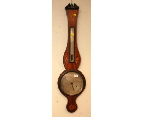An early 19th century aneroid barometer/thermometer with an inlaid mahogany case, by Somalvico Lionel & Co., Holborn Hill, Lo