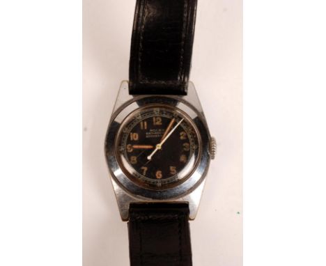 A gentlemen's stainless steel cased Rolex Skyrocket wrist watch with 17 jewel swiss movement the English case with snap back,