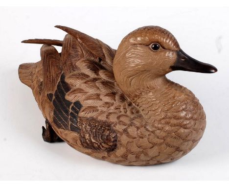 A Poole stoneware sculpture of a large mallard modelled by Barbara Linley Adams, printed marks, signed, together with a card 