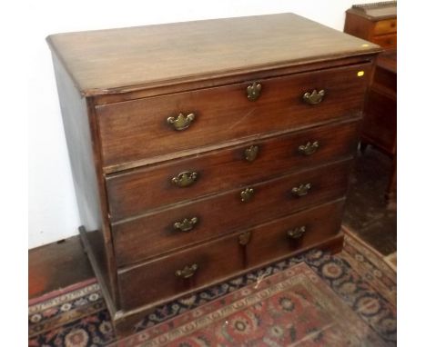 A George III mahogany secretaire chest with a secretaire drawer above three long graduated drawers with original brass handle