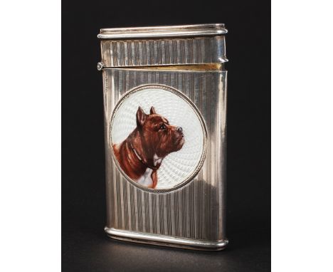 A good early 20th century cigarette case in .935 silver the engine turned case with hinged lid and an basse taille enamelled 