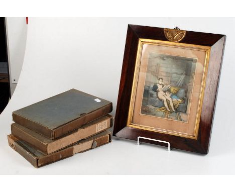 Three volumes, Horace, a portrait of Napoleon in rosewood frame.