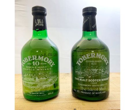 Two bottles, including a bottle of Tobermory Single Malt Scotch Whisky and a bottle of 10 year old Tobermory Single Malt Scot