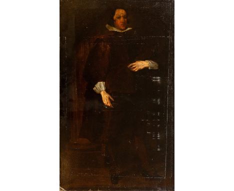 Manner of Velazquez, portrait of a gentleman, full length standing, oil on canvas, 100 by 60cm, unframed&nbsp;