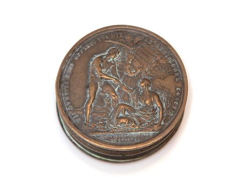 Napoleon Interest, a novelty cast metal pocket snuff box in the form a Napoleonic coin, screw top, diameter 5cm