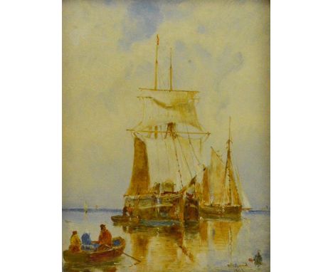 William Joseph Julius Caesar Bond (British, 1833-1926), vessels moored taking on provisions, signed and dated 1903 l.r., oil 