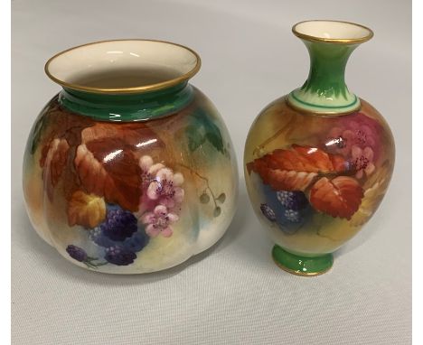 A Royal Worcester Quadrilobe Vase , painted with Fruit. Signed by Kitty Blake Shape 158/H along with another vase painted wit