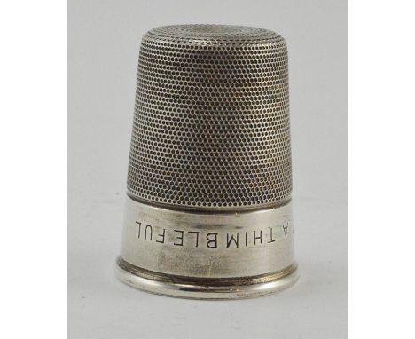 Charles Horner Ltd, an Elizabeth II novelty silver tot in the from of a giant thimble, gilt interior, Chester 1952, approxima