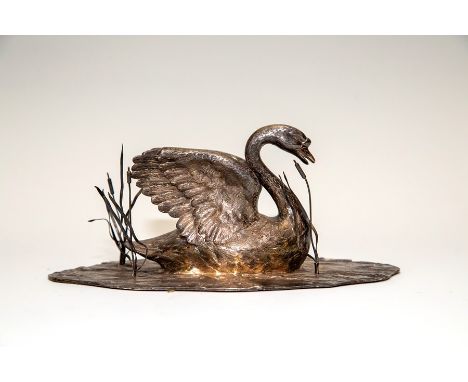 Edward Barnard &amp; Sons Ltd, an Elizabeth II silver table ornament in the form of a swan amongst bulrushes, London 1971, ap