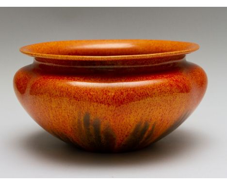 A Pilkington Royal Lancastrian low bowl, mottled orange glaze, No.2772, diameter 23cm