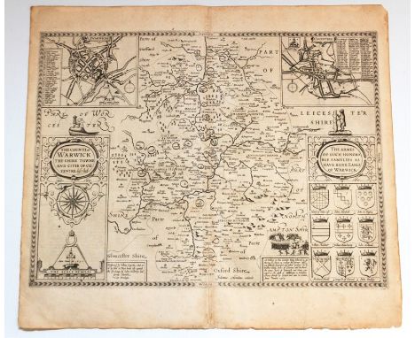 Speed, John (1552-1629). 17th-century map of Warwickshire, first edition [1611], uncoloured copper engraving on laid/chain-li