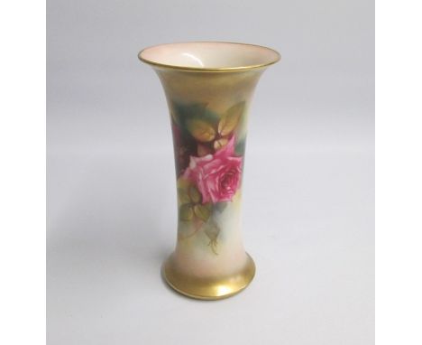 A Royal Worcester Trumpet Shaped Vase painted with Hadley style roses Shape G923.Date: code 1924Size: 19.5cm highCondition: S