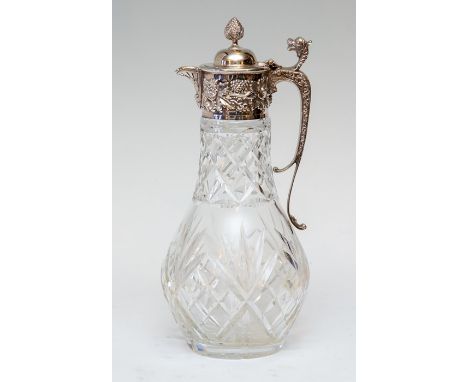 An Elizabeth II silver mounted clear cut glass claret jug, maker Copper Brothers, Sheffield 1988