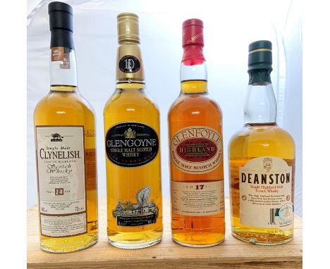 Four bottles of Whisky, including a 10 year old Glengoyne, a 14 year old Clynelish, a 12 year old Deanston and a 17 year old 
