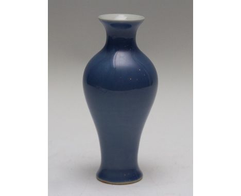 A small Chinese monochrome baluster vase, light blue glaze, unmarked, height 16cm