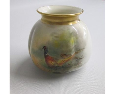 A Royal Worcester Quadrilobe Vase , painted with a brace of Pheasants Signed by James Stinton. Shape 158HDate: coded 1931  Pu