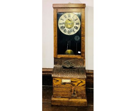 A 20th Century oak cased time recorder 8-day clock by Blick Time Recorders, London. 99cm H x 36cm W x 27cm D