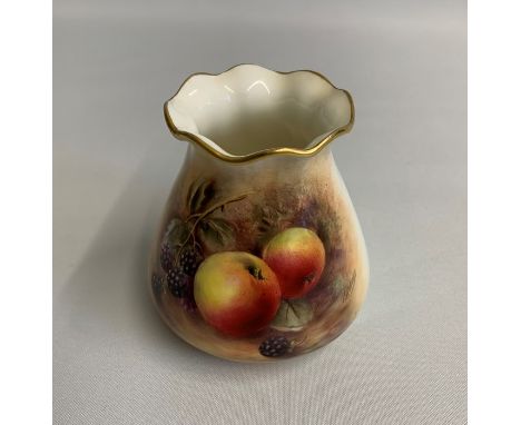 A Royal Worcester Vase, painted with Fruit Shape  G957 Signed  by P.D. Love.Date: code 1952  Black markSize: 9cm highIn good 