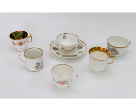 A group of early nineteenth century Spode porcelain tea wares, circa 1810-30. To include: a bat printed cup and saucer, a bat