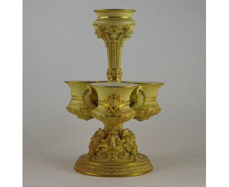 A Royal Worcester blush ivory table centrepiece, early 20th Century, with a central column and bowl to top with three further