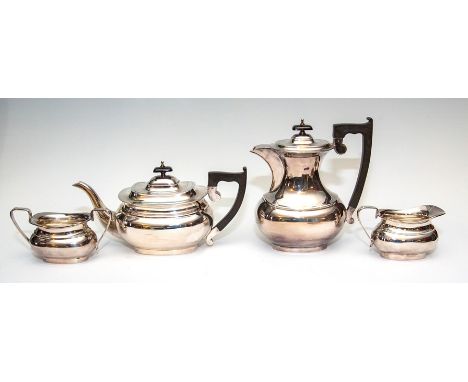 An Elizabeth II silver four piece bombe silver tea set, maker Viners, Sheffield 1965, approximately weight all in 1755 grams 