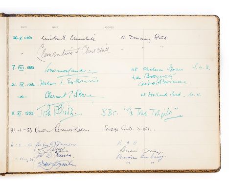 Winston Churchill Interest. Visitors book for Ye Olde King's Head pub in Chigwell, Essex (immortalised in Charles Dickens's B