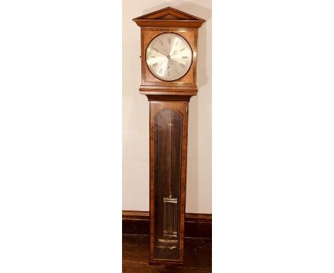 A 20th Century mahogany, burr walnut and satinwood 8-day wall clock by Martin &amp; Roberts of Tonbridge, Kent, silver dial w