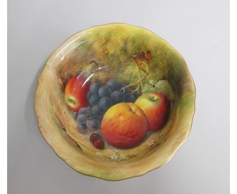 A Royal Worcester Large Bowl painted with fruit. Signed by Ricketts.Date: code 1932   Puce markSize: 23cm diameter, 10cm high