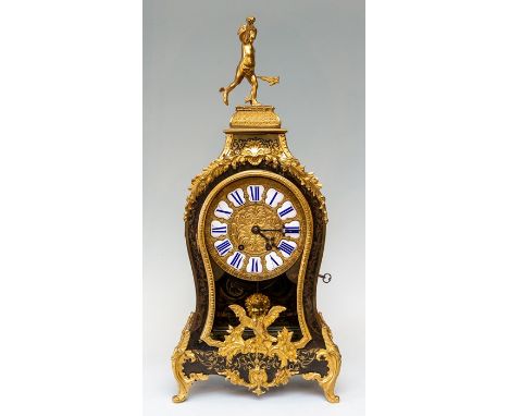 A 19th Century French boulle work balloon bracket clock, circa 1870, of Rococo design, cast gilt metal scroll mounts, figural