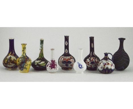 A collection of miniature bottleneck vases, by various factories, including one by Worcester Lock &amp; Co hand painted depic