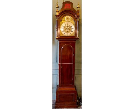 Peter Jacquet, London, a George III mahogany eight day longcase clock, circa 1770, pagoda pediment with fretwork panel, brass