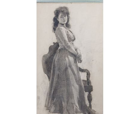 Konstantin Petrovich Frolov (Russian, 1918-1997), portrait of a woman, signed in cryllic and dated 1956, charcoal on paper, 7