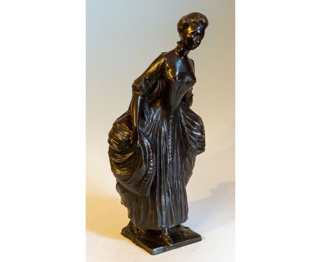 A French bronze figure of a lady, signed, 53cm high