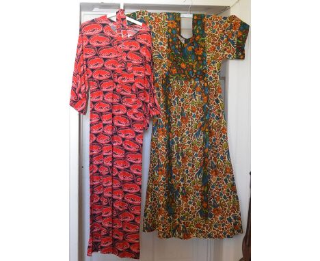 A Tomato Red Long Shift dress decorated with Lions and Tigers Pattern. Made in Italy by Digi Size 12 together with a cotton f