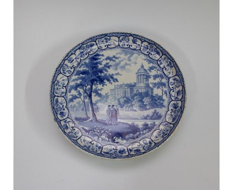 An early nineteenth century Don Pottery blue and white transfer printed footed cheese stand, circa 1820. It is printed with a