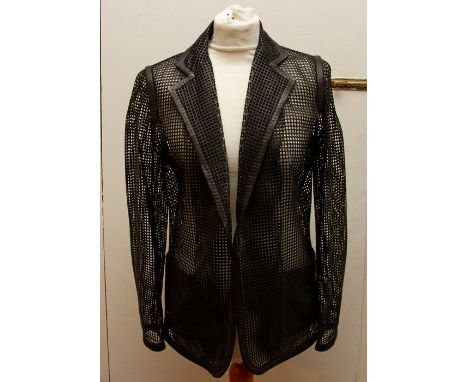 A black leather Mesh Loewe jacket with patch pockets 42 European size. A black fine Suede circa 1970 Jean Muir 3/4 Jacket. Th